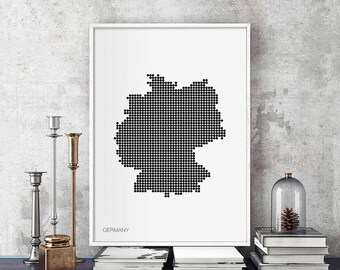 GERMANY minimal dots retro map poster black white wall decor design modern swiss scandinavian nordic housewarming travel