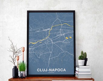 CLUJ-NAPOCA Romania map poster color Hometown City Print Modern Home Decor Office Decoration Wall Art Dorm Bedroom Gift