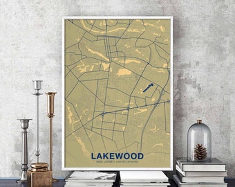 LAKEWOOD New Jersey NJ usa poster color Hometown City Print Modern Home Decor Office Decoration Wall Art Dorm Bedroom Gift
