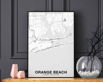 ORANGE BEACH Alabama AL usa map poster black white Hometown City Print Modern Home Decor Office Decoration Wall Art Dorm Bedroom Gift
