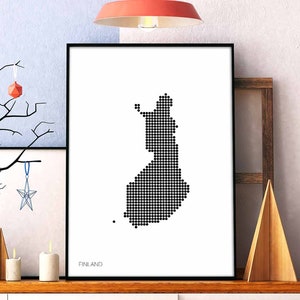 FINNLAND Landkarte mit Punkten retro schwarz weiß Karte Wandbild Design Wandkunst Karte modern schweizerisch skandinavisch Karte Karte
