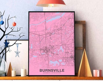 BURNSVILLE Minnesota MN US map poster color Hometown City Print Modern Home Decor Office Decoration Wall Art Dorm Bedroom Gift
