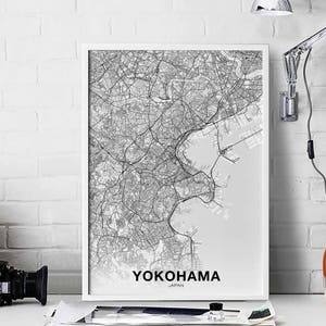 YOKOHAMA japon carte affiche noir blanc ville natale ville impression moderne décor à la maison bureau décoration mur art dortoir chambre cadeau