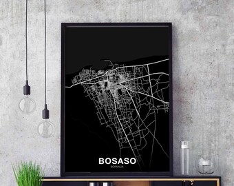 BOSASO  Somalia map poster black white Hometown City Print Modern Home Decor Office Decoration Wall Art Dorm Bedroom Gift
