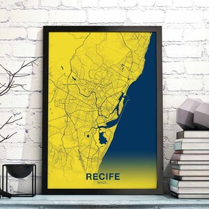 Póster con mapa de RECIFE, Brasil, ciudad natal, impresión a color, decoración moderna para el hogar, decoración de la oficina, arte de pared, dormitorio, regalo