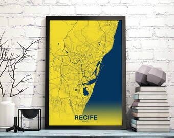 RECIFE Brazil map poster color Hometown City Print Modern Home Decor Office Decoration Wall Art Dorm Bedroom Gift