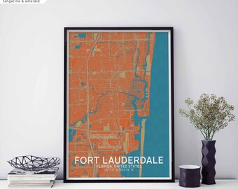 FORT LAUDERDALE Florida USA map poster black white Hometown City Print Modern Home Decor Office Decoration Wall Art Dorm Bedroom Gift