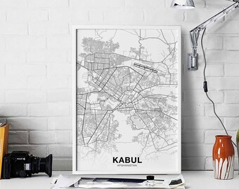 KABUL Afghanistan map poster black white Hometown City Print Modern Home Decor Office Decoration Wall Art Dorm Bedroom Gift