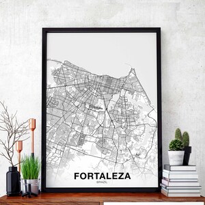 Póster de mapa de FORTALEZA, Brasil, en blanco y negro, ciudad natal, impresión moderna, decoración del hogar, decoración de la oficina, arte de pared, dormitorio, regalo