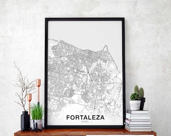 FORTALEZA Brazil map poster black white Hometown City Print Modern Home Decor Office Decoration Wall Art Dorm Bedroom Gift