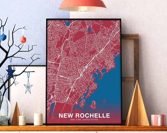 NEW ROCHELLE New York NY us map poster color Hometown City Print Modern Home Decor Office Decoration Wall Art Dorm Bedroom Gift