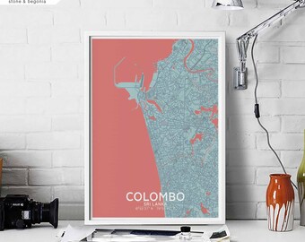COLOMBO Sri Lanka map poster black white Hometown City Print Modern Home Decor Office Decoration Wall Art Dorm Bedroom Gift
