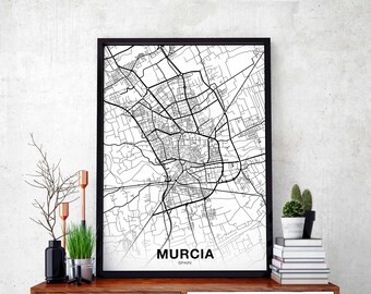 MURCIA Spain map poster black white Hometown City Print Modern Home Decor Office Decoration Wall Art Dorm Bedroom Gift