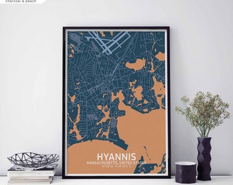 HYANNIS Massachusetts usa map poster black white Hometown City Print Modern Home Decor Office Decoration Wall Art Dorm Bedroom Gift