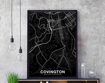 COVINGTON Kentucky KY USA map poster black white Hometown City Print Modern Home Decor Office Decoration Wall Art Dorm Bedroom Gift
