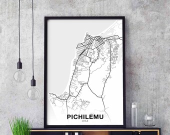 PICHILEMU Chile map poster black white Hometown City Print Modern Home Decor Office Decoration Wall Art Dorm Bedroom Gift