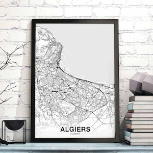 ALGER Algérie carte affiche ville natale ville impression moderne décor à la maison bureau décoration art mural dortoir chambre cadeau