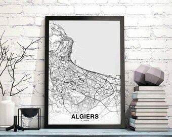 ALGIERS Algeria map poster Hometown City Print Modern Home Decor Office Decoration Wall Art Dorm Bedroom Gift