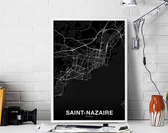 SAINT-NAZAIRE  France map poster black white Hometown City Print Modern Home Decor Office Decoration Wall Art Dorm Bedroom Gift