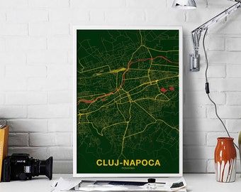 CLUJ-NAPOCA Romania map poster color Hometown City Print Modern Home Decor Office Decoration Wall Art Dorm Bedroom Gift