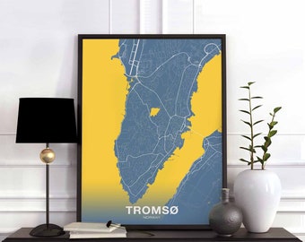 TROMSO Norway map poster color Hometown City Print Modern Home Decor Office Decoration Wall Art Dorm Bedroom Gift