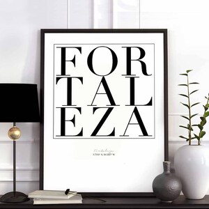 Póster con impresión artística de tipografía minimalista de Fortaleza, diseño de decoración de pared en blanco y negro, inspiración nórdica escandinava suiza moderna