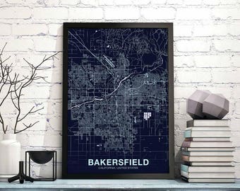 BAKERSFIELD California CA US map poster color Hometown City Print Modern Home Decor Office Decoration Wall Art Dorm Bedroom Gift