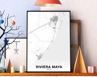 RIVIERA MAYA Mexico map poster black white Hometown City Print Modern Home Decor Office Decoration Wall Art Dorm Bedroom Gift