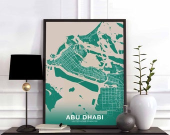 ABU DHABI United Arab Emirates UAE map poster color Hometown City Print Modern Home Decor Office Decoration Wall Art Dorm Bedroom Gift