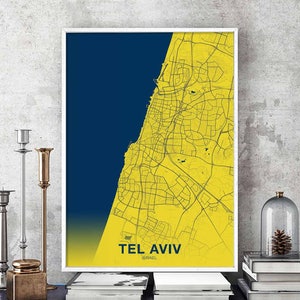 TEL AVIV israël carte affiche couleur ville natale ville impression moderne décor à la maison bureau décoration mur art dortoir chambre cadeau