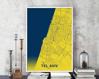 TEL AVIV Israel map poster color Hometown City Print Modern Home Decor Office Decoration Wall Art Dorm Bedroom Gift