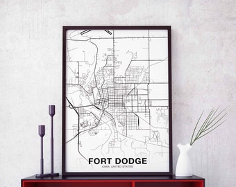 FORT DODGE Iowa IA usa map poster black white Hometown City Print Modern Home Decor Office Decoration Wall Art Dorm Bedroom Gift