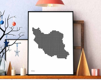 IRAN minimal dots retro map poster black white wall decor design modern swiss scandinavian nordic housewarming travel