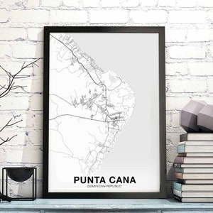 PUNTA CANA République dominicaine carte affiche noir blanc ville natale ville impression moderne décor à la maison bureau décoration mur art dortoir chambre cadeau