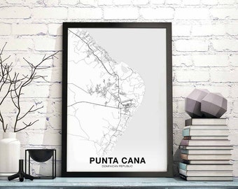 PUNTA CANA Dominican Republic map poster black white  Hometown City Print Modern Home Decor Office Decoration Wall Art Dorm Bedroom Gift