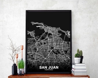 SAN JUAN Puerto Rico map poster black white Hometown City Print Modern Home Decor Office Decoration Wall Art Dorm Bedroom Gift