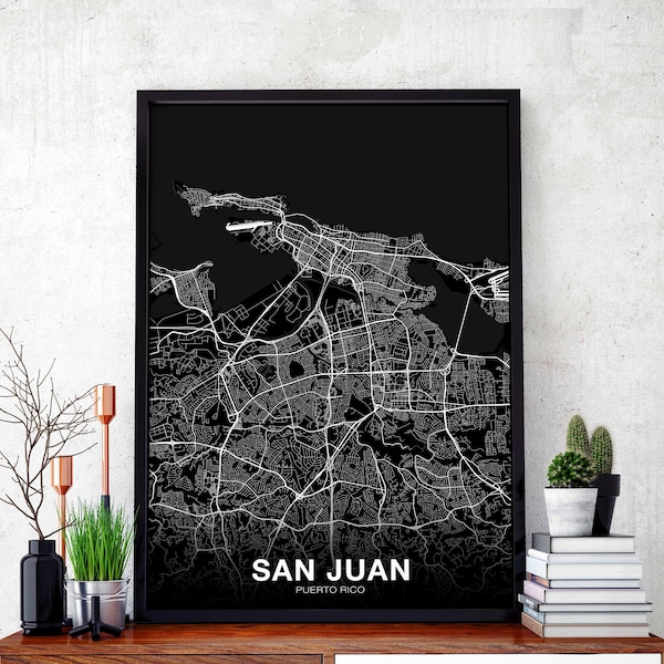 SAN JUAN Puerto Rico map poster black white Hometown City Print Modern Home Decor Office Decoration Wall Art Dorm Bedroom Gift