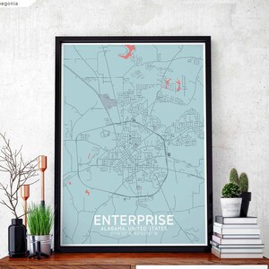 ENTERPRISE Alabama USA Karte Poster schwarz weiß Hometown City Print Modernes Wohndekor Büro Dekoration Wand Kunst Wohnheim Schlafzimmer Geschenk