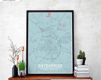 ENTERPRISE Alabama USA map poster black white Hometown City Print Modern Home Decor Office Decoration Wall Art Dorm Bedroom Gift