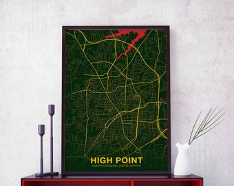 HIGH POINT North Carolina NC usa poster color Hometown City Print Modern Home Decor Office Decoration Wall Art Dorm Bedroom Gift