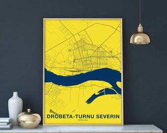 DROBETA-TURNU SEVERIN Romania map poster color Hometown City Print Modern Home Decor Office Decoration Wall Art Dorm Bedroom Gift
