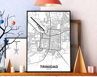 TRINIDAD Bolivia map poster black white Hometown City Print Modern Home Decor Office Decoration Wall Art Dorm Bedroom Gift