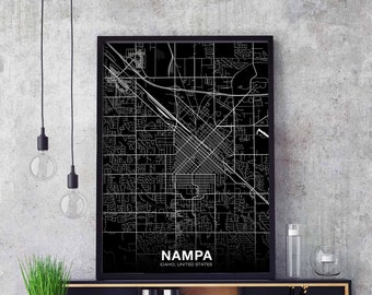 NAMPA Idaho ID USA map poster black white Hometown City Print Modern Home Decor Office Decoration Wall Art Dorm Bedroom Gift