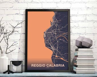REGGIO CALABRIA Italy map poster color Hometown City Print Modern Home Decor Office Decoration Wall Art Dorm Bedroom Gift
