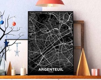 ARGENTEUIL  France map poster black white Hometown City Print Modern Home Decor Office Decoration Wall Art Dorm Bedroom Gift