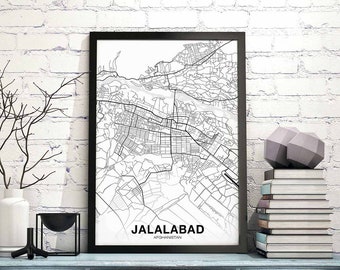 JALALABAD Afghanistan map poster black white Hometown City Print Modern Home Decor Office Decoration Wall Art Dorm Bedroom Gift