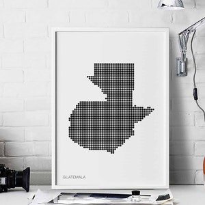 GUATEMALA pontos mínimos retro mapa pôster preto branco decoração de parede design moderno suíço escandinavo nórdico inauguração de casa viagem