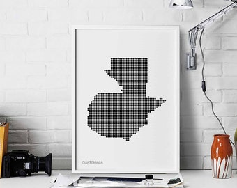 GUATEMALA minimal dots retro map poster black white wall decor design modern swiss scandinavian nordic housewarming travel