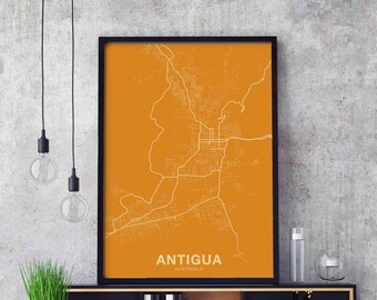 ANTIGUA Guatemala map poster color Hometown City Print Modern Home Decor Office Decoration Wall Art Dorm Bedroom Gift