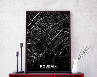 ROUBAIX  France map poster black white Hometown City Print Modern Home Decor Office Decoration Wall Art Dorm Bedroom Gift